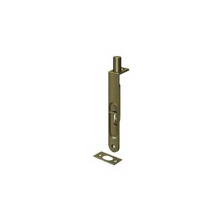 Deltana [6FBR5] Solid Brass Door Flush Bolt - Round Plate - Antique Brass Finish - 6" L