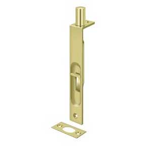 Deltana [6FBS3] Solid Brass Door Flush Bolt - Polished Brass Finish - 6" L