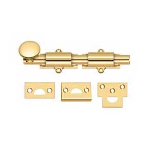 Deltana [6SB003] Solid Brass Door Slide Bolt - Surface - Traditional - Polished Brass (PVD) Finish - 6" L