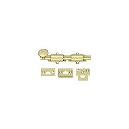Deltana [6SB3-UNL] Solid Brass Door Slide Bolt - Surface - Traditional - Polished Brass (Unlacquered) Finish - 6" L