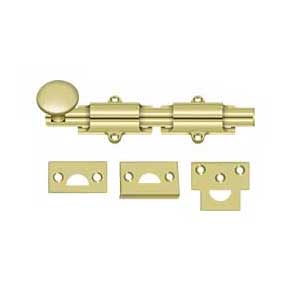 Deltana [6SB3] Solid Brass Door Slide Bolt - Surface - Traditional - Polished Brass Finish - 6" L