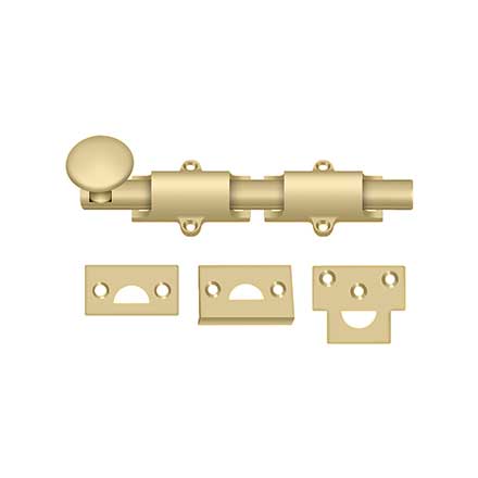 Deltana [6SB4] Solid Brass Door Slide Bolt - Surface - Traditional - Brushed Brass Finish - 6" L