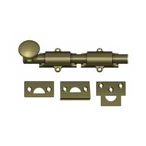 Deltana [6SB5] Solid Brass Door Slide Bolt - Surface - Traditional - Antique Brass Finish - 6" L