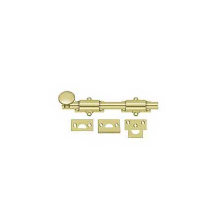 Deltana [8SB3-UNL] Solid Brass Door Slide Bolt - Surface - Traditional - Polished Brass (Unlacquered) Finish - 8&quot; L