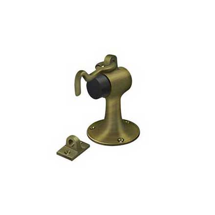 Deltana [SAHF358U5] Solid Brass Door Floor Bumper - Hook &amp; Eye - Antique Brass Finish - 3 3/4&quot; L