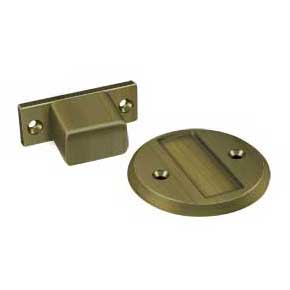 Deltana [MDHF25U5] Solid Brass Magnetic Door Holder - Flush - Antique Brass Finish - 2 1/2" Dia.