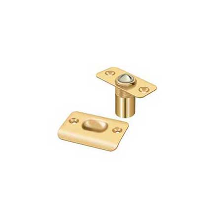 Deltana [BC218RCR003] Solid Brass Door Ball Catch - Round Plate - Polished Brass (PVD) Finish - 2 1/8&quot; L