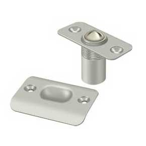 Deltana [BC218RU15] Solid Brass Door Ball Catch - Round Plate - Brushed Nickel Finish - 2 1/8" L