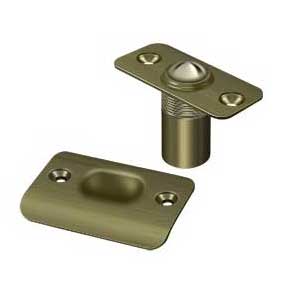 Deltana [BC218RU5] Solid Brass Door Ball Catch - Round Plate - Antique Brass Finish - 2 1/8" L