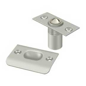 Deltana [BC218U15] Solid Brass Door Ball Catch - Square Plate - Brushed Nickel Finish - 2 1/8" L