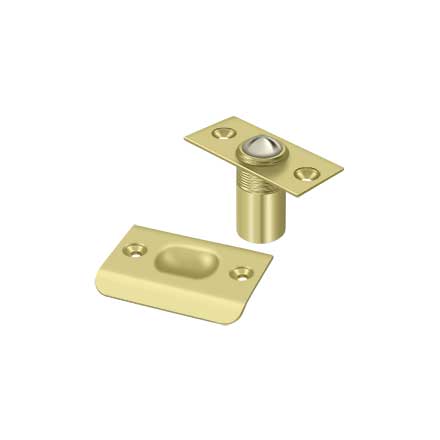 Deltana [BC218U3-UNL] Solid Brass Door Ball Catch - Square Plate - Polished Brass Unlacquered Finish - 2 1/8" L