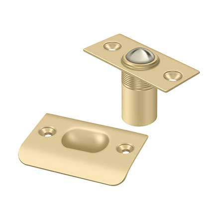 Deltana [BC218U4] Solid Brass Door Ball Catch - Square Plate - Brushed Brass Finish - 2 1/8" L