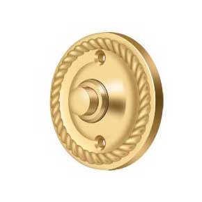 Deltana [BBRR213CR003] Solid Brass Door Bell Button - Round w/ Rope - Polished Brass (PVD) Finish - 2 1/4" Dia.