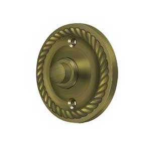 Deltana [BBRR213U5] Solid Brass Door Bell Button - Round w/ Rope - Antique Brass Finish - 2 1/4" Dia.