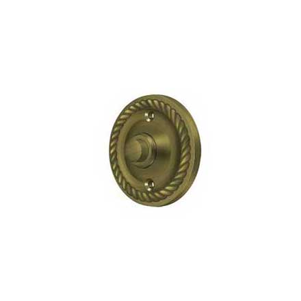 Deltana [BBRR213U5] Solid Brass Door Bell Button - Round w/ Rope - Antique Brass Finish - 2 1/4&quot; Dia.