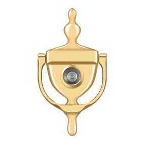 Deltana [DKV630CR003] Solid Brass Door Knocker - Traditional w/ Viewer - Polished Brass (PVD) Finish - 5 7/8" H