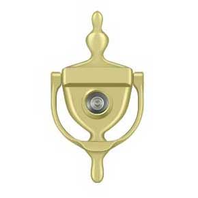 Deltana [DKV630U3] Solid Brass Door Knocker - Traditional w/ Viewer - Polished Brass Finish - 5 7/8" H