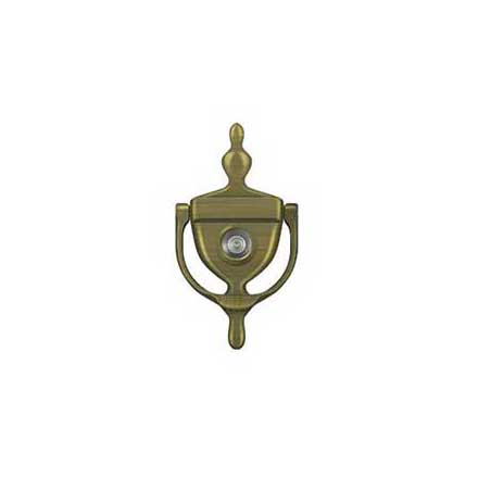 Deltana [DKV630U5] Solid Brass Door Knocker - Traditional w/ Viewer - Antique Brass Finish - 5 7/8&quot; H