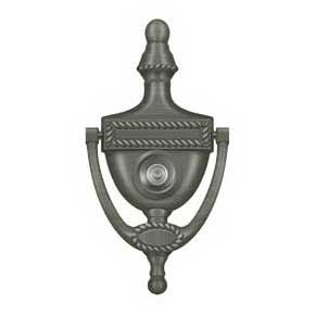 Deltana [DKV6RU15A] Solid Brass Door Knocker - Victorian Rope w/ Viewer - Antique Nickel Finish - 6" H