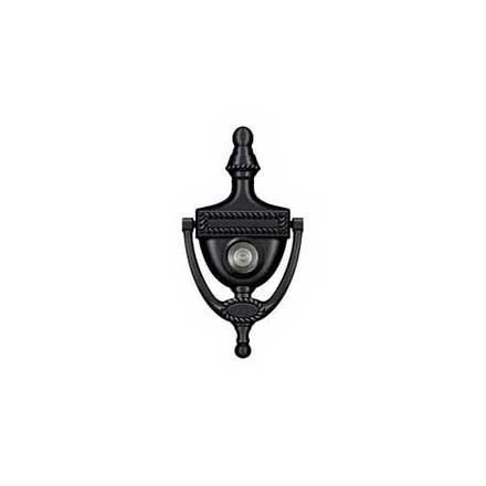 Deltana [DKV6RU19] Solid Brass Door Knocker - Victorian Rope w/ Viewer - Paint Black Finish - 6&quot; H