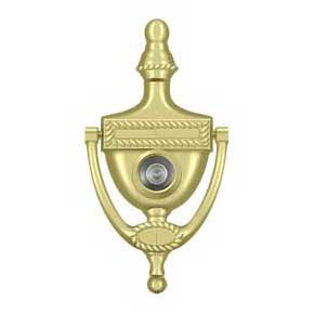 Deltana [DKV6RU3] Solid Brass Door Knocker - Victorian Rope w/ Viewer - Polished Brass Finish - 6" H