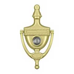 Deltana [DKV6RU3] Solid Brass Door Knocker - Victorian Rope w/ Viewer - Polished Brass Finish - 6&quot; H