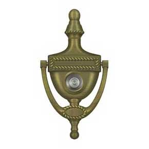 Deltana [DKV6RU5] Solid Brass Door Knocker - Victorian Rope w/ Viewer - Antique Brass Finish - 6" H