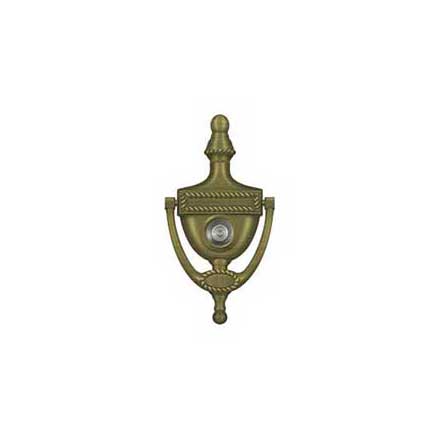 Deltana [DKV6RU5] Solid Brass Door Knocker - Victorian Rope w/ Viewer - Antique Brass Finish - 6&quot; H