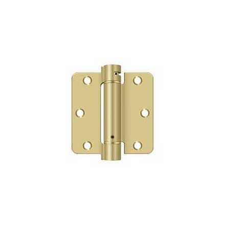 Deltana [DSH35R43/4] Steel Door Spring Hinge - 1/4&quot; Radius Corner - Brushed &amp; Polished Brass Finish - 3 1/2&quot; W x 3 1/2&quot; H