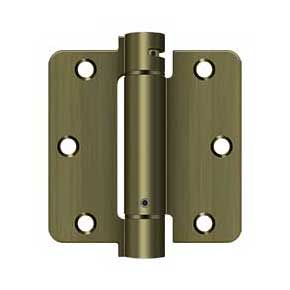 Deltana [DSH35R45] Steel Door Spring Hinge - 1/4" Radius Corner - Antique Brass Finish - 3 1/2" W x 3 1/2" H