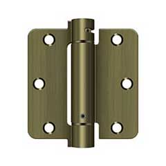 Deltana [DSH35R45] Steel Door Spring Hinge - 1/4&quot; Radius Corner - Antique Brass Finish - 3 1/2&quot; W x 3 1/2&quot; H