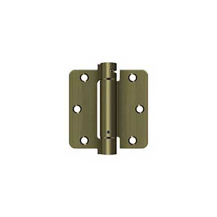 Deltana [DSH35R45] Steel Door Spring Hinge - 1/4&quot; Radius Corner - Antique Brass Finish - 3 1/2&quot; W x 3 1/2&quot; H