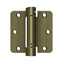 Deltana [DSH35R45] Steel Door Spring Hinge - 1/4" Radius Corner - Antique Brass Finish - 3 1/2" W x 3 1/2" H
