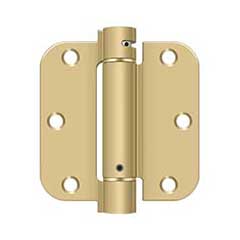 Deltana [DSH35R53/4] Steel Door Spring Hinge - 5/8&quot; Radius Corner - Brushed &amp; Polished Brass Finish - 3 1/2&quot; W x 3 1/2&quot; H