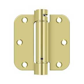 Deltana [DSH35R53] Steel Door Spring Hinge - 5/8" Radius Corner - Polished Brass Finish - 3 1/2" W x 3 1/2" H