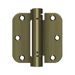 Deltana [DSH35R55] Steel Door Spring Hinge - 5/8&quot; Radius Corner - Antique Brass Finish - 3 1/2&quot; W x 3 1/2&quot; H