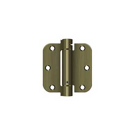 Deltana [DSH35R55] Steel Door Spring Hinge - 5/8&quot; Radius Corner - Antique Brass Finish - 3 1/2&quot; W x 3 1/2&quot; H