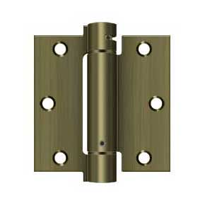 Deltana [DSH35U5] Steel Door Spring Hinge - Square Corner - Antique Brass Finish - 3 1/2" W x 3 1/2" H