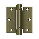 Deltana [DSH35U5] Steel Door Spring Hinge - Square Corner - Antique Brass Finish - 3 1/2" W x 3 1/2" H