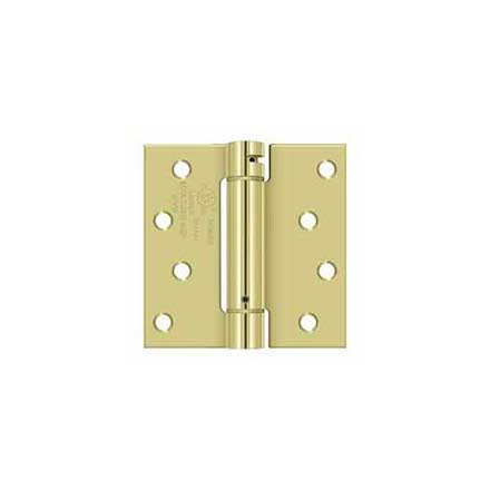 Deltana [DSH44U3] Steel Door Spring Hinge - Square Corner - Polished Brass Finish - 4&quot; W x 4&quot; H