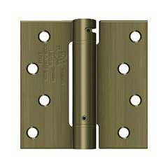 Deltana [DSH44U5] Steel Door Spring Hinge - Square Corner - Antique Brass Finish - 4&quot; W x 4&quot; H