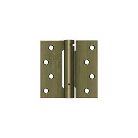Deltana [DSH44U5] Steel Door Spring Hinge - Square Corner - Antique Brass Finish - 4" W x 4" H