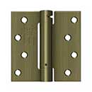 Deltana [DSH44U5] Steel Door Spring Hinge - Square Corner - Antique Brass Finish - 4" W x 4" H