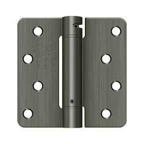 Deltana [DSH4R415A] Steel Door Spring Hinge - 1/4" Radius Corner - Antique Nickel Finish - 4" W x 4" H