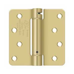Deltana [DSH4R43/4] Steel Door Spring Hinge - 1/4" Radius Corner - Brushed & Polished Brass Finish - 4" W x 4" H