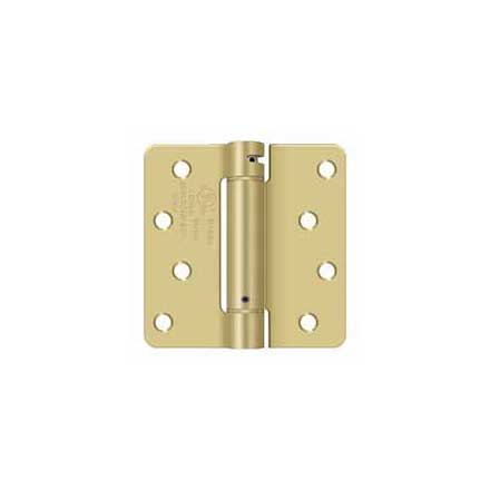 Deltana [DSH4R43/4] Steel Door Spring Hinge - 1/4" Radius Corner - Brushed &amp; Polished Brass Finish - 4" W x 4" H