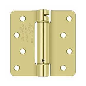 Deltana [DSH4R43] Steel Door Spring Hinge - 1/4" Radius Corner - Polished Brass Finish - 4" W x 4" H