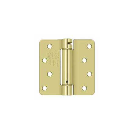 Deltana [DSH4R43] Steel Door Spring Hinge - 1/4&quot; Radius Corner - Polished Brass Finish - 4&quot; W x 4&quot; H