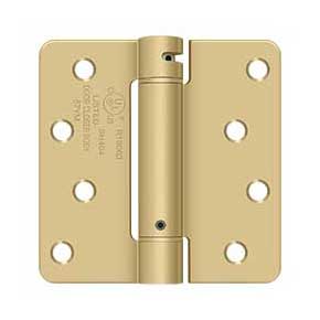 Deltana [DSH4R44] Steel Door Spring Hinge - 1/4" Radius Corner - Brushed Brass Finish - 4" W x 4" H