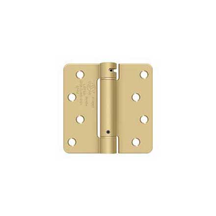 Deltana [DSH4R44] Steel Door Spring Hinge - 1/4&quot; Radius Corner - Brushed Brass Finish - 4&quot; W x 4&quot; H